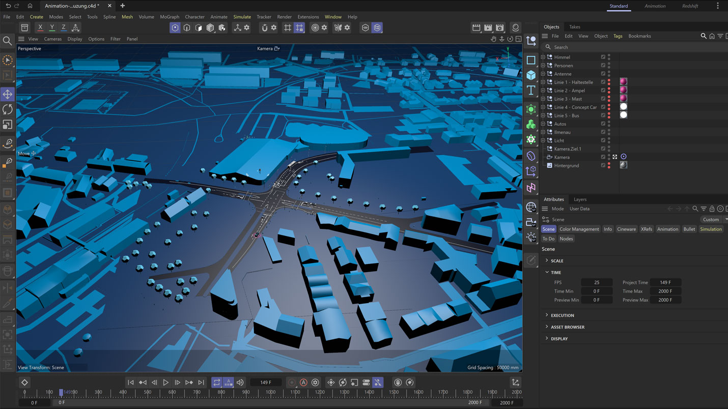 3D model of downtown Ilmenau and intersection in Cinema 4D