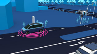 3D animation sensor technology smart city - Communication with a bus stop