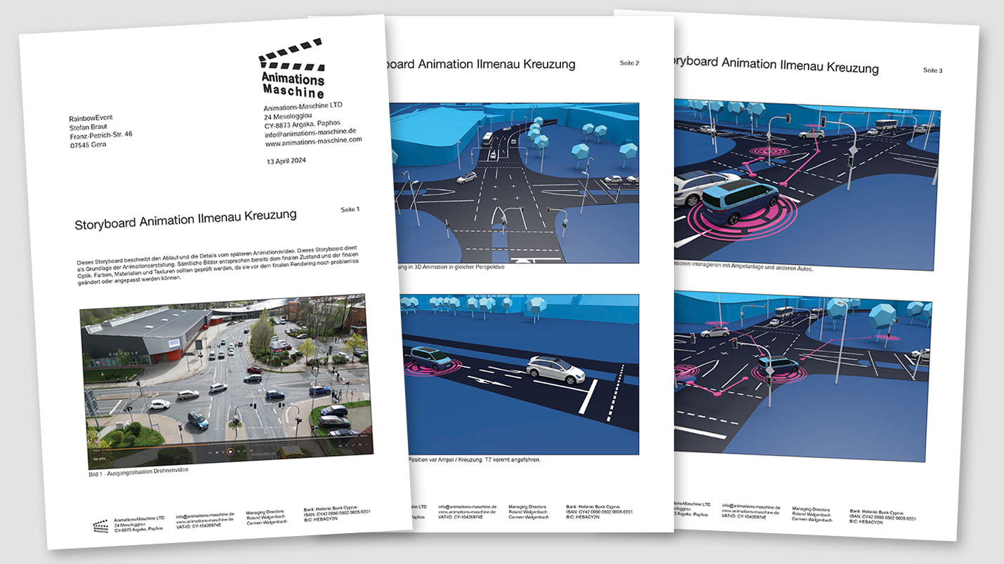Excerpt from the storyboard for autonomous driving 3D animation