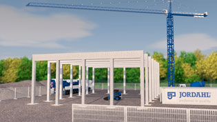 Visualization 3D animation connection technology - Precast concrete hall is being built