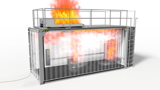 Visualization 3D animation fire and smoke - Container with multiple fires