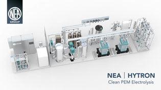 Visualization 3D animation hydrogen production plant - General view of the system in transparent container