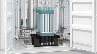 Visualization 3D animation hydrogen production plant - Detailed view of the PEM stack