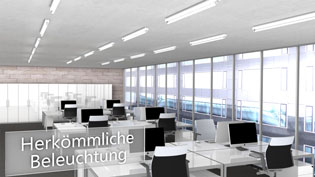 3D Animation Visualization LED Lighting Retrofit - Office with Conventional Fluorescent Tubes