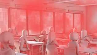 Visualization 3D animation simulation aerosols - Viruses spread around the room