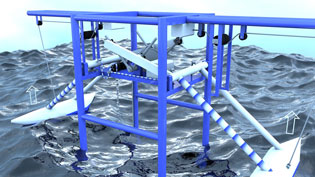 Visualization 3D animation wave power plant - Water tanks are emptied