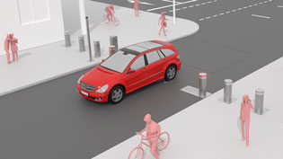 3D animation bollard control: Retractable bollards lower into the ground