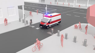 3D animation bollard control: Emergency vehicle enters without delay