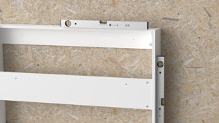 3D assembly illustration - Cabinet aligned with a spirit level