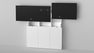 3D assembly illustration - Display board mounted onto media furniture