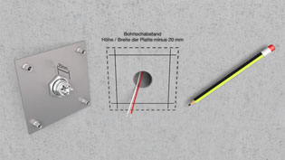 Technical assembly instruction image - Marking the drilling template
