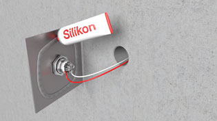 Technical assembly instruction image - Installing the doorbell with silicone adhesive