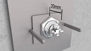 Technical assembly instruction image - Observe an installation depth of 20 mm