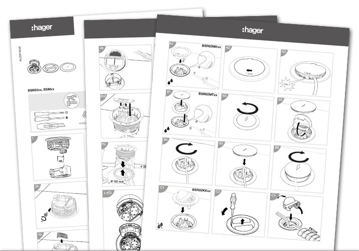 Assembly instructions cable outlet line drawings