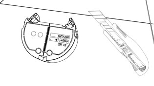 Technical 3D graphic made of line drawings - Open the housing with a cutter knife