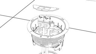 Technical 3D graphic made of line drawings - installation network