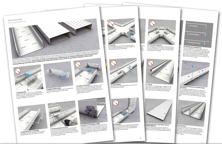 3D assembly instructions of underfloor systems
