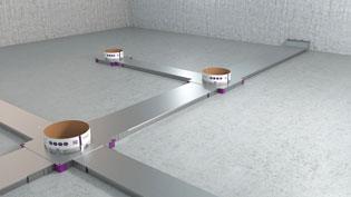 3D assembly image visualization for underfloor duct systems - Complete underfloor system consisting of ducts and junction boxes