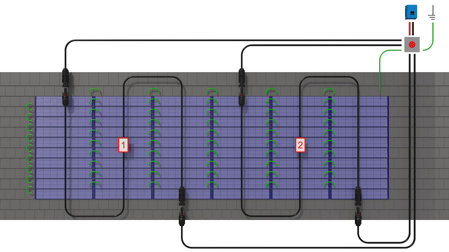 3D-visualized wiring diagram of a solar system