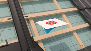 3D installation image of in-roof solar system - cable entry is glued in place