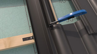 3D installation image of in-roof solar system - foam seal is cut