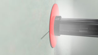 Illustrated operating manual with 3D visualizations of tools - Insert the hole saw with countersink flush into the drywall panel