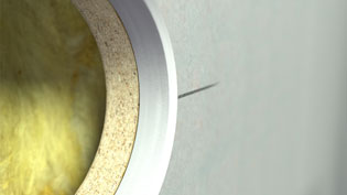 Illustrated operating manual with 3D visualizations of tools - Drywall panel with a perfectly countersunk hole