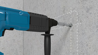 3D assembly instructions for fastening systems used in elevators - Drill holes using a hammer drill