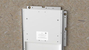 Visualization 3D animation assembly instructions for media furniture - The cabinet body is aligned against the wall.