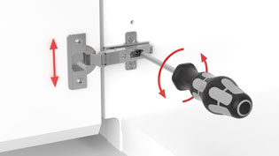 Visualization 3D animation assembly instructions for media furniture - Door hinge is being adjusted