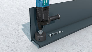 3D assembly animation of a carport patio cover system - Drilling a hole for the downpipe
