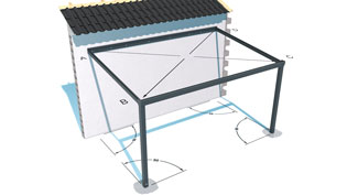 3D assembly animation of a carport patio cover system - Checking the patio cover for square alignment