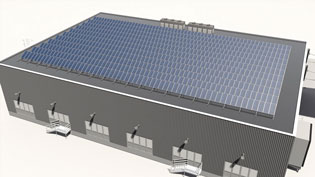 Visualization 3D animation mounting system roof structure - Solar flat roof on industrial hall
