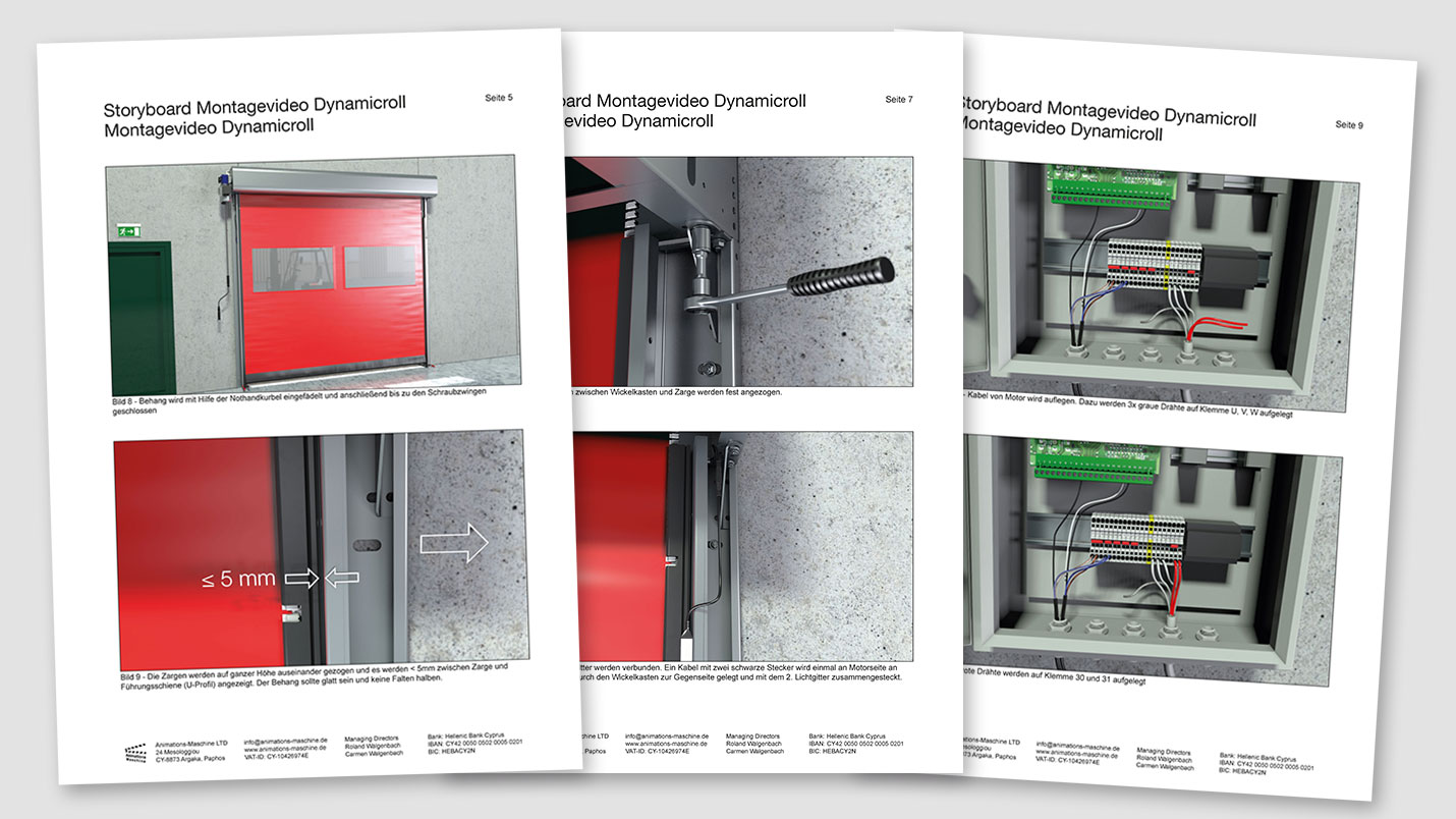 Example storyboard for a 3D installation video of a high-speed door