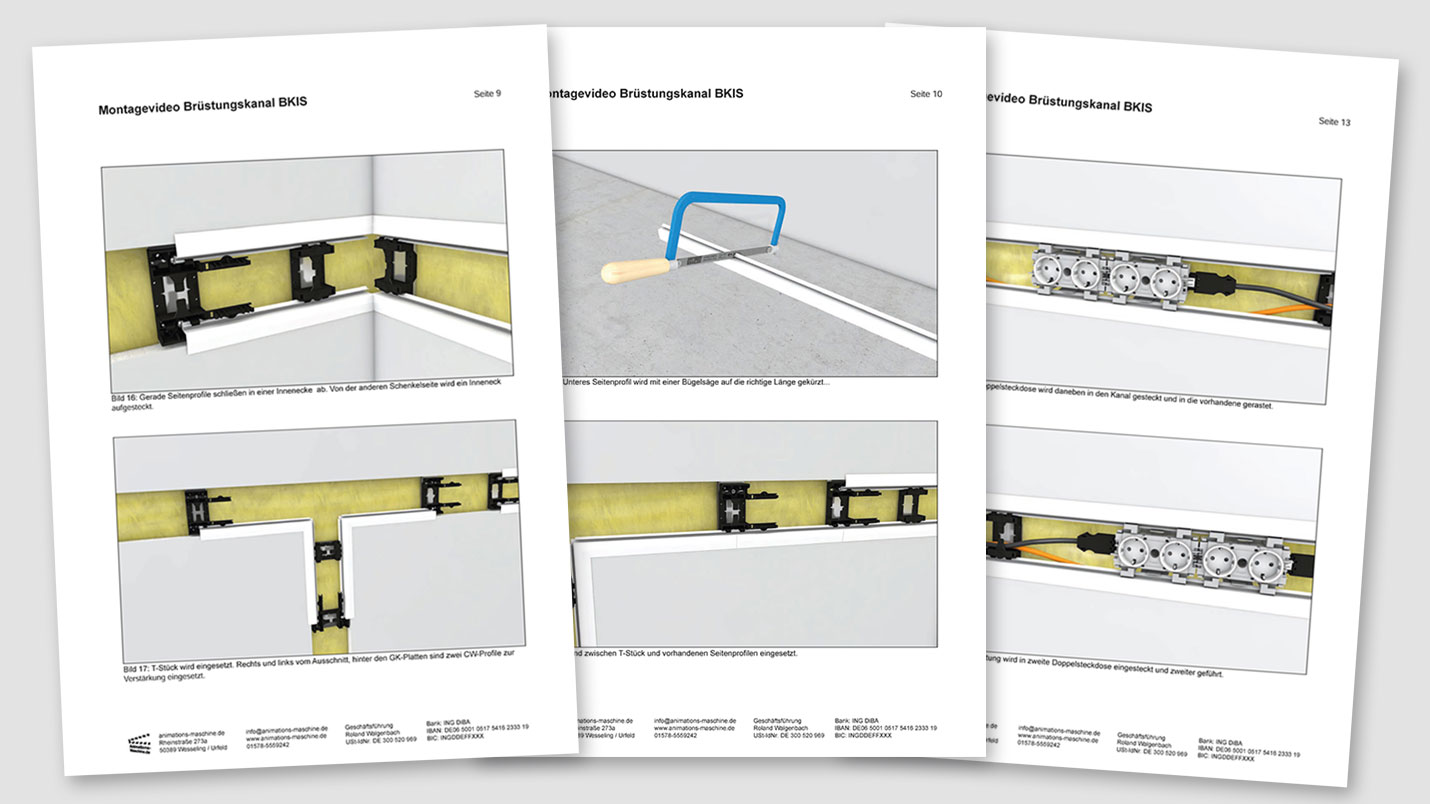 Example storyboard for a 3D assembly video of a parapet duct