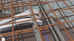 Visualization 3D animation Electrical installation - Concrete ceiling with reinforced reinforcement