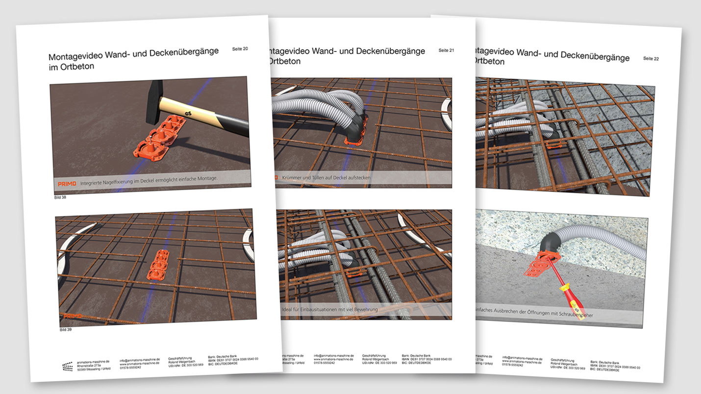 Example storyboard for a 3D assembly video wall and ceiling connectors