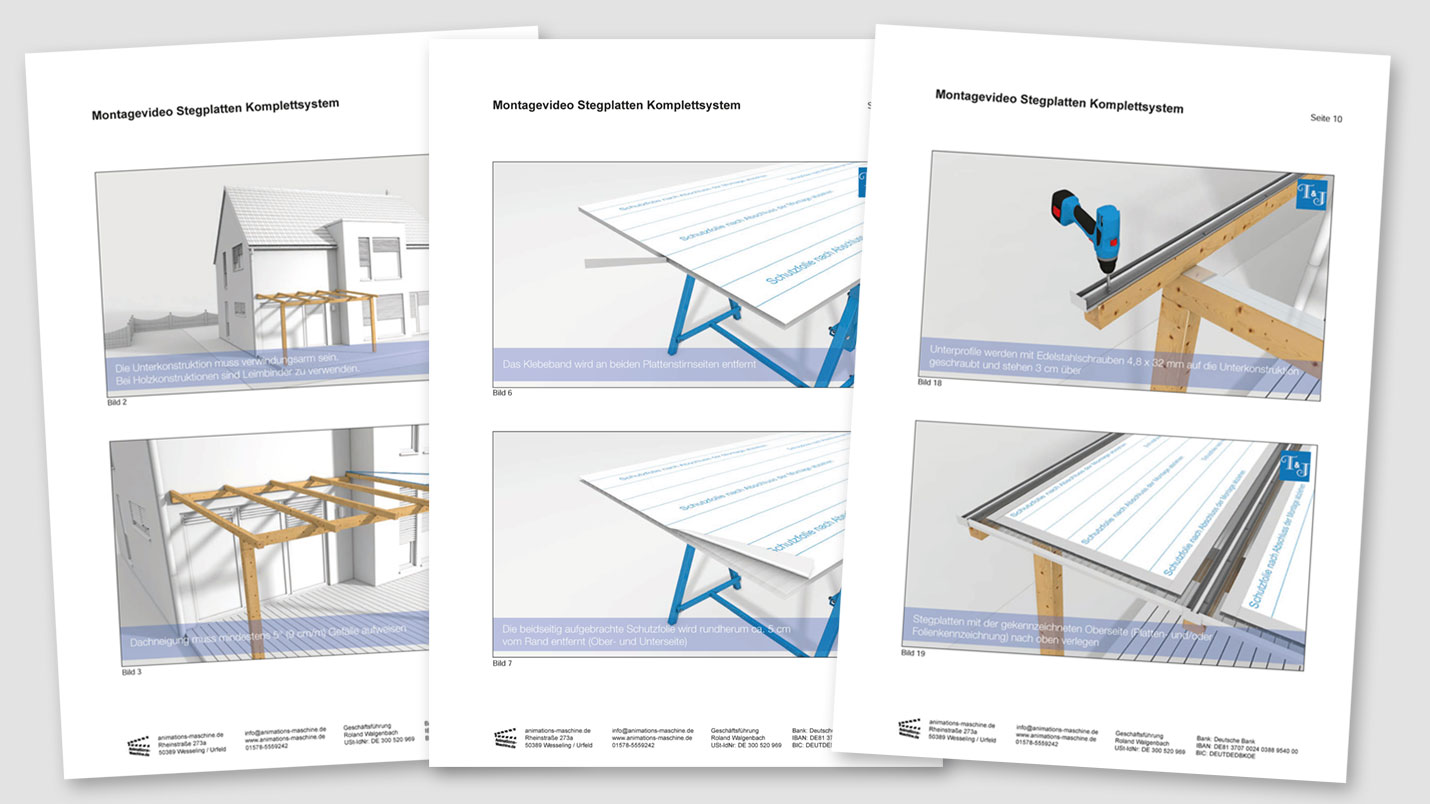 Example storyboard for a 3D assembly video of multi-skin sheets