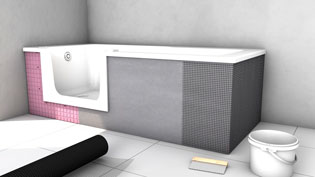 Visualization 3D animation of a bathtub - Construction tiles