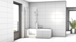 Visualization 3D animation of a bathtub - Built-in bathtub with door