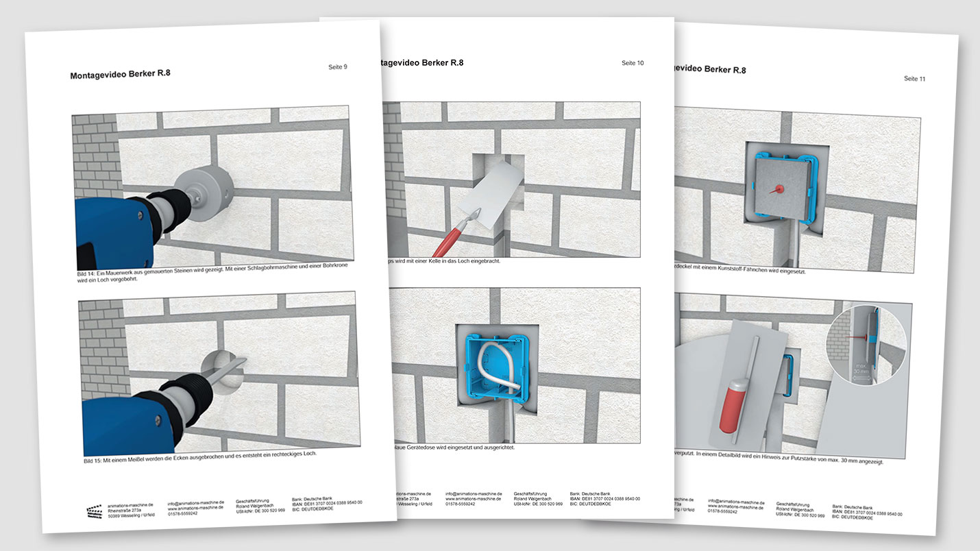 Example storyboard for a 3D assembly video of socket