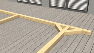 Visualization 3D animation terrace roofing - Assembling the wooden posts
