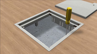 Visualization 3D animation  underfloor-systems - Screw on the frame