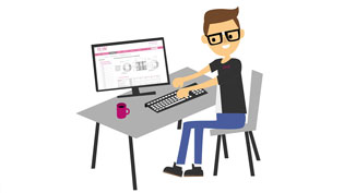 Technical 3D explainer video - Comic character at the desk