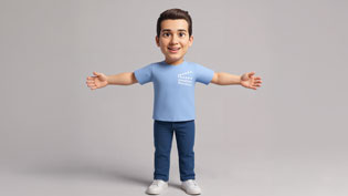 Visualization 3D explainer video with AI generated comic character - T-pose