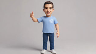 Visualization 3D explainer video with AI generated comic character - Thumbs up