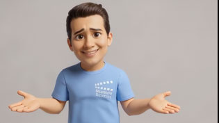 Visualization 3D explainer video with AI generated comic character - Questioning gestures