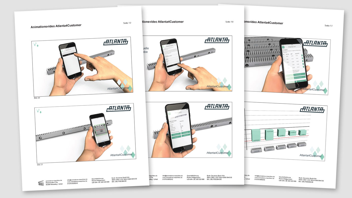 Example storyboard for a 3D explainer video of a service app