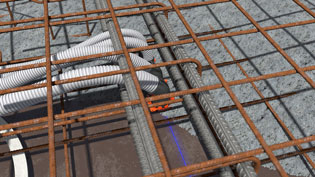 3D Visualization Building Installation - Conduit sleeve and bend installed in concrete reinforcement