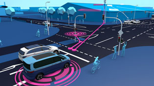 3D Animation Industrial Engineering - Sensor detects autonomous vehicle